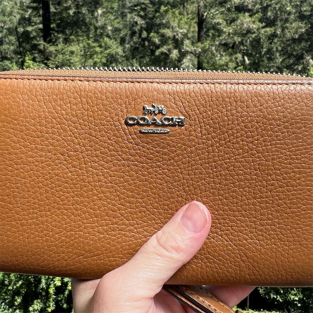 COACH Long Zip-Around Brown Pebble Leather Wallet with Silver Hardware AUTHENTIC - Picture 8 of 12